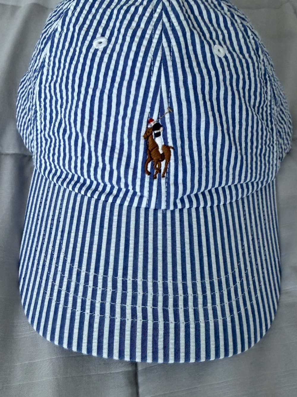 Polo by Ralph Lauren Blue & White Striped Seersucker Cap. NWOT - Picture 3 of 6